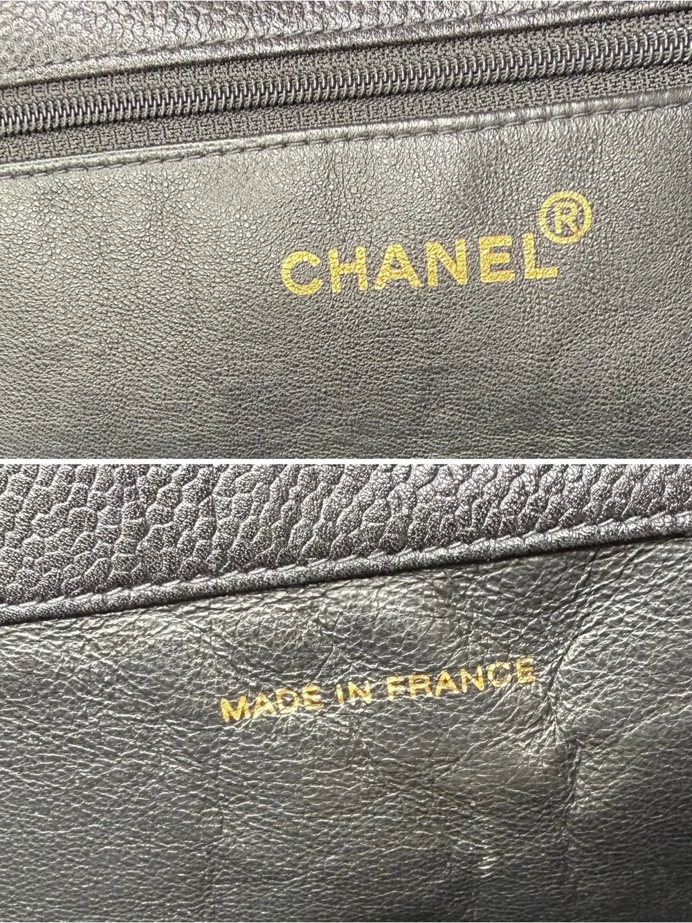 CHANEL authentic black caviar leather large tote bag gold CC
